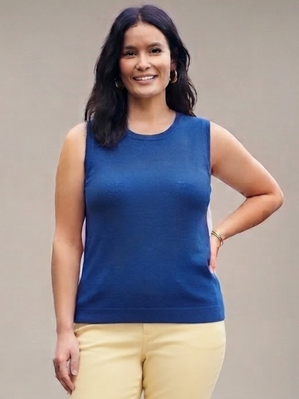 August Silk Sleeveless Knit Top L Blue NWT